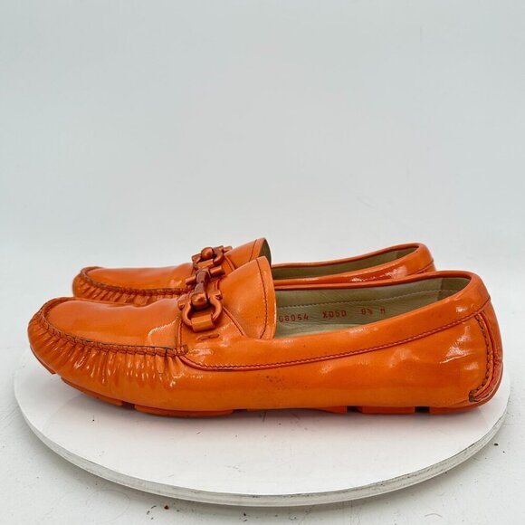 Salvatore Ferragamo Men Size 8.5M Orange Patent Leather Horsebit Loafer Shoes - Picture 2 of 10